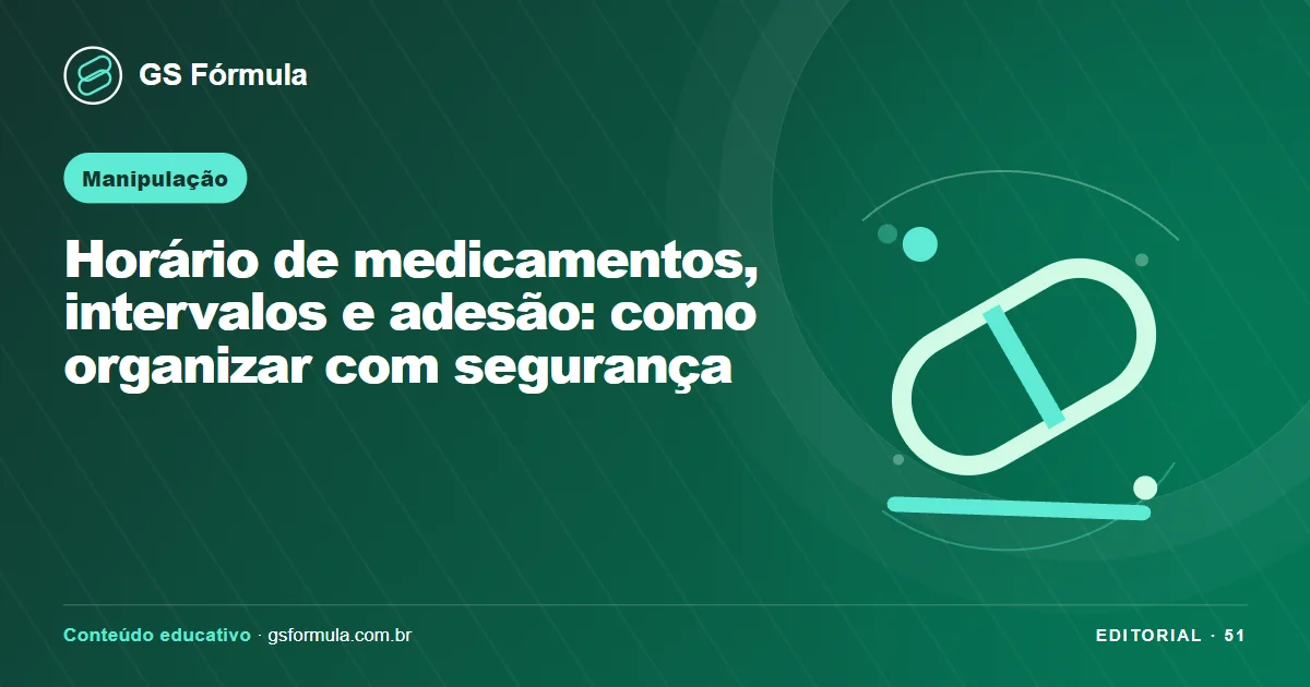 Ilustração editorial sobre Horário de medicamentos, intervalos e adesão: como organizar com segurança