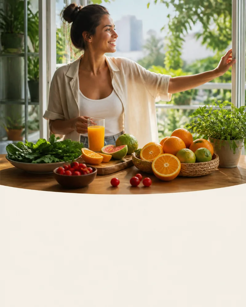 Frutas em ambiente iluminado naturalmente
