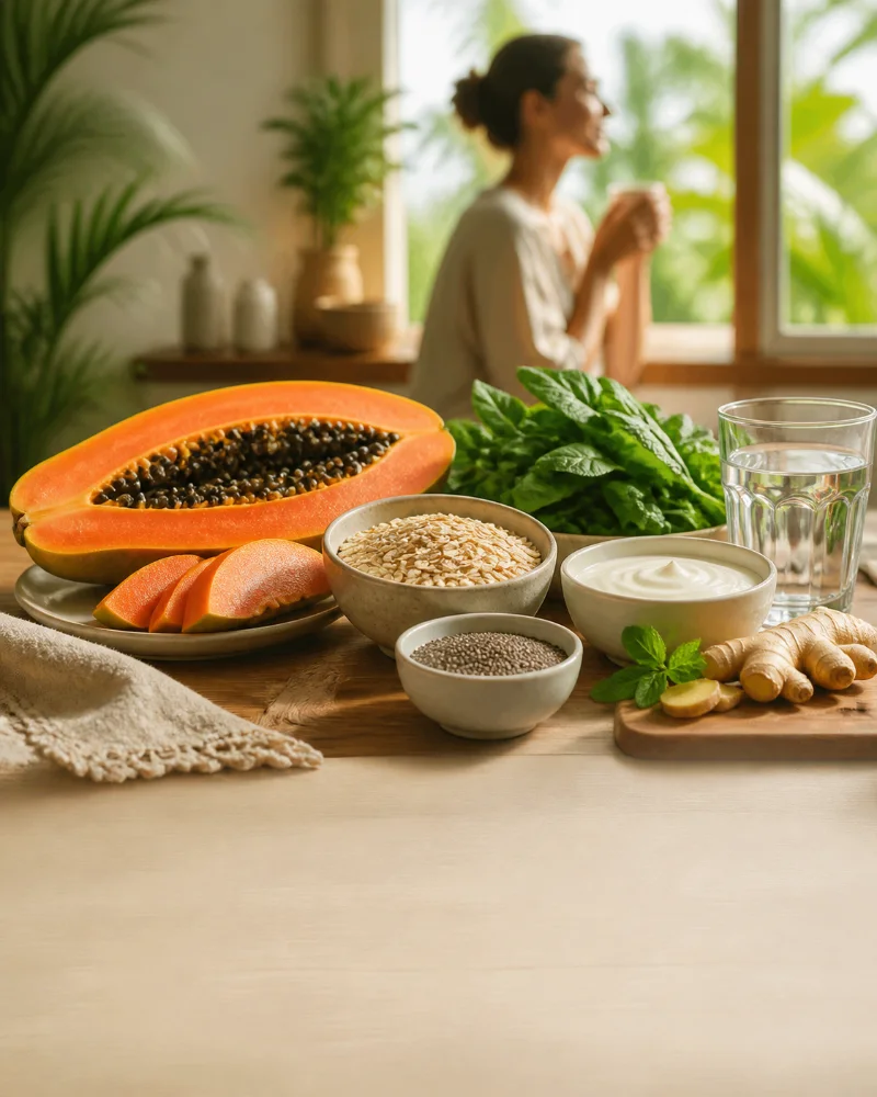 Alimentos naturais em composição acolhedora