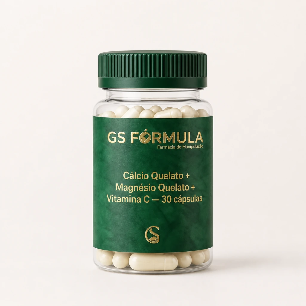 Cálcio Quelato + Magnésio Quelato + Vitamina C — 30 cápsulas