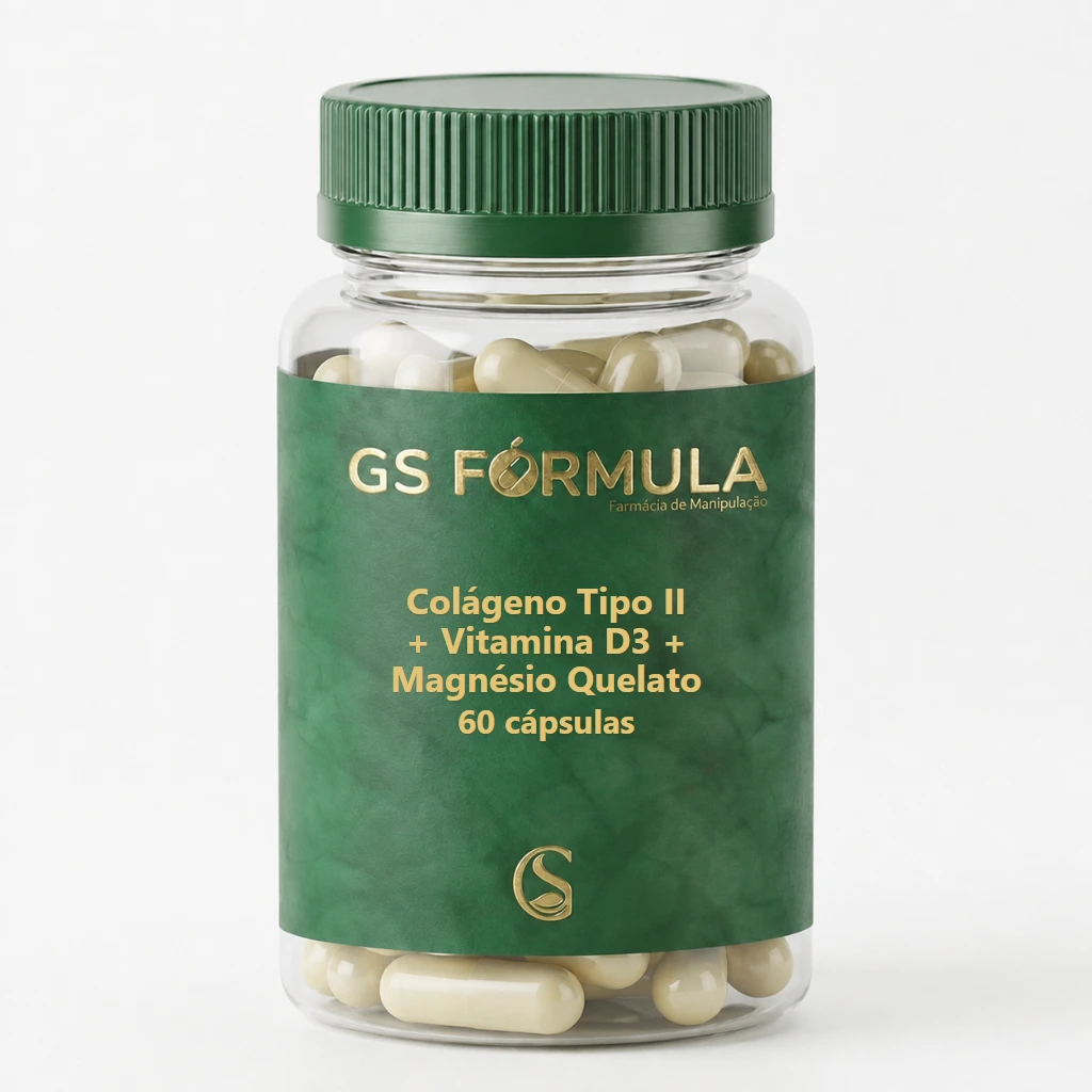 Colágeno Tipo II + Vitamina D3 + Magnésio Quelato — 60 cápsulas
