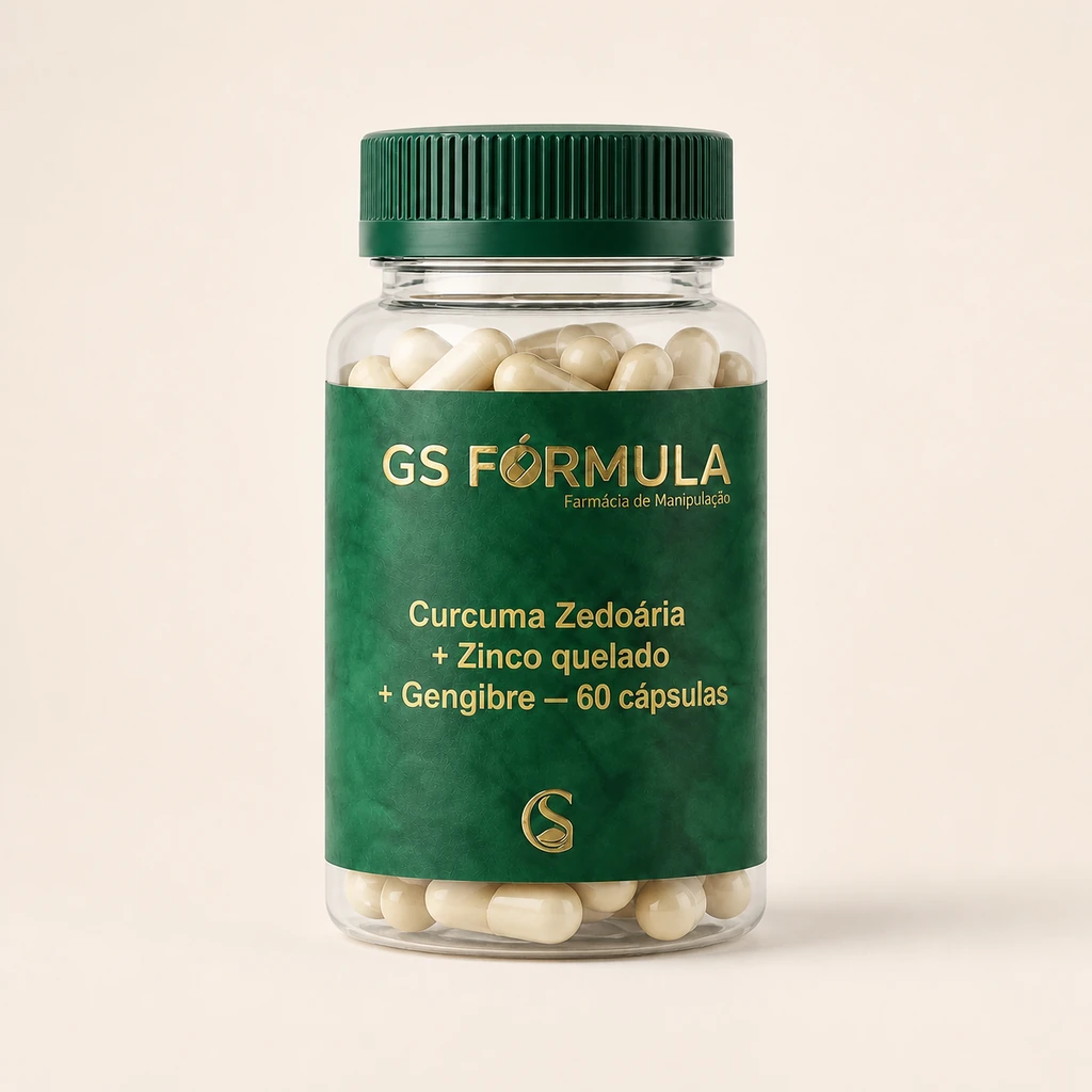 Curcuma Zedoária + Zinco quelado + Gengibre — 60 cápsulas