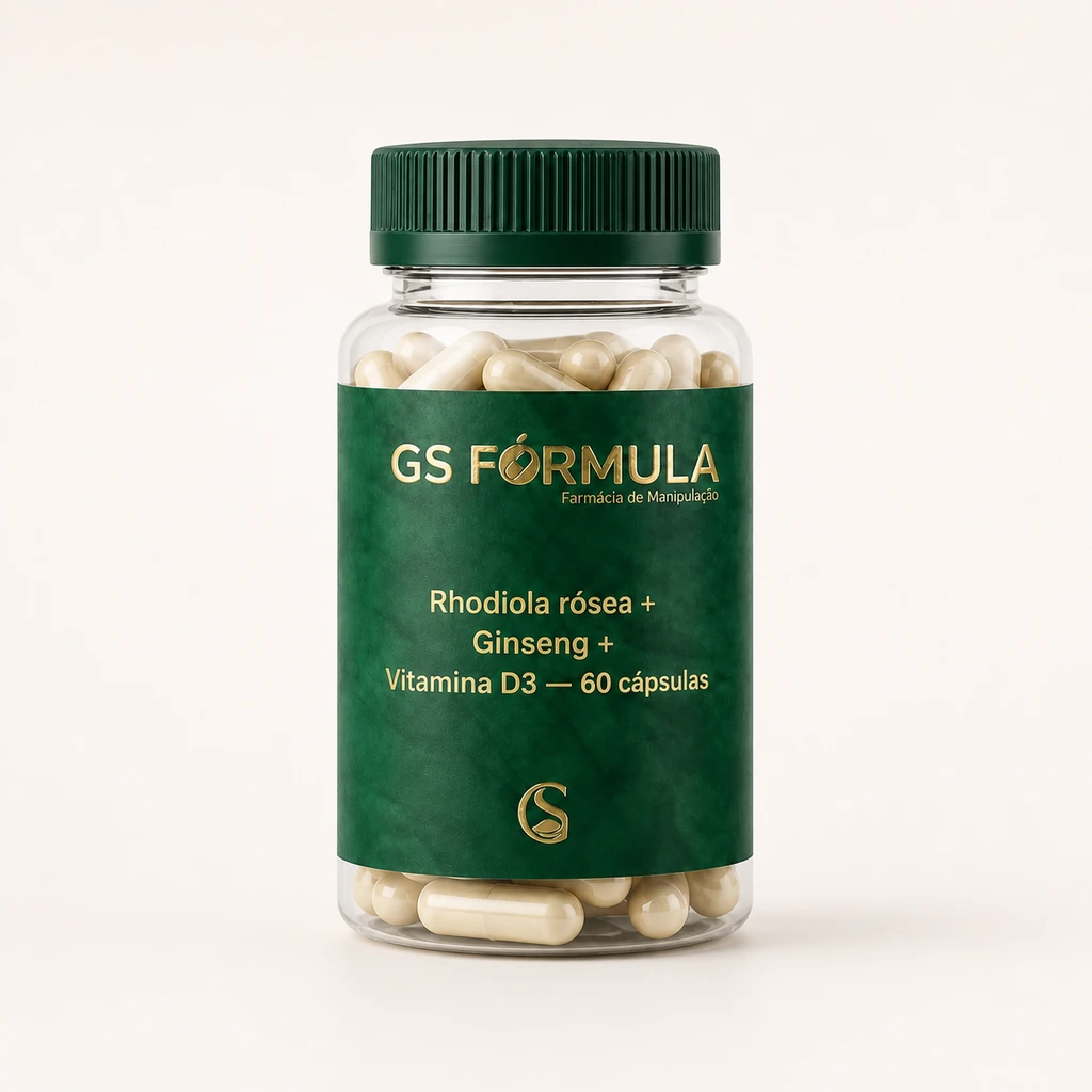 Rhodiola rósea + Ginseng + Vitamina D3 — 60 cápsulas