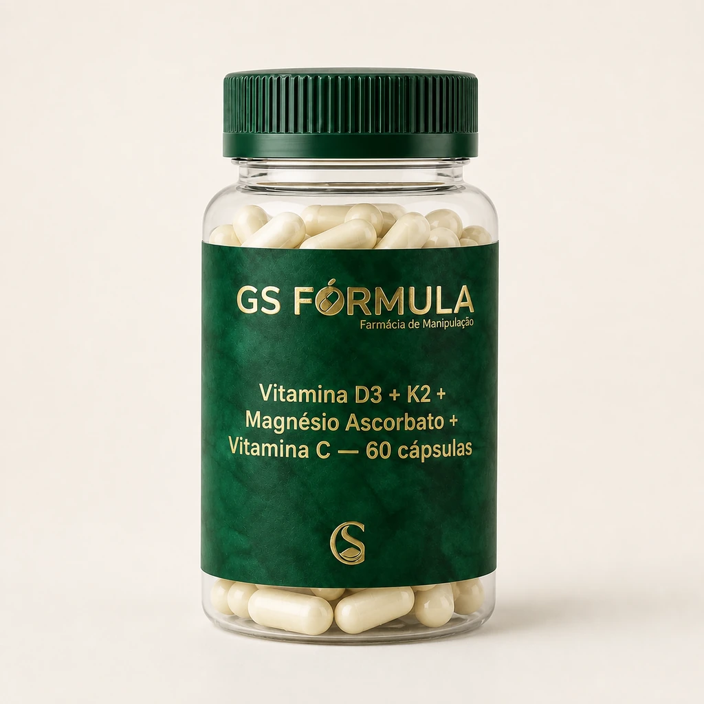 Vitamina D3 + K2 + Magnésio Ascorbato + Vitamina C — 60 cápsulas